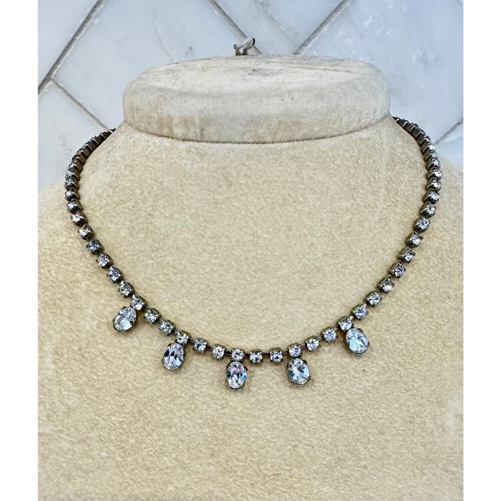 1950s Vintage Rhinestone Necklace Glamour Crystal Cocktail Mid Century Formal
